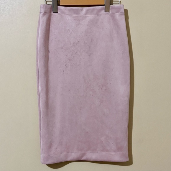 Philosophy| Elegant Pink Dusty Rose Faux-Suede Long Mid-Calf Pencil Skirt Sz S - Picture 1 of 7
